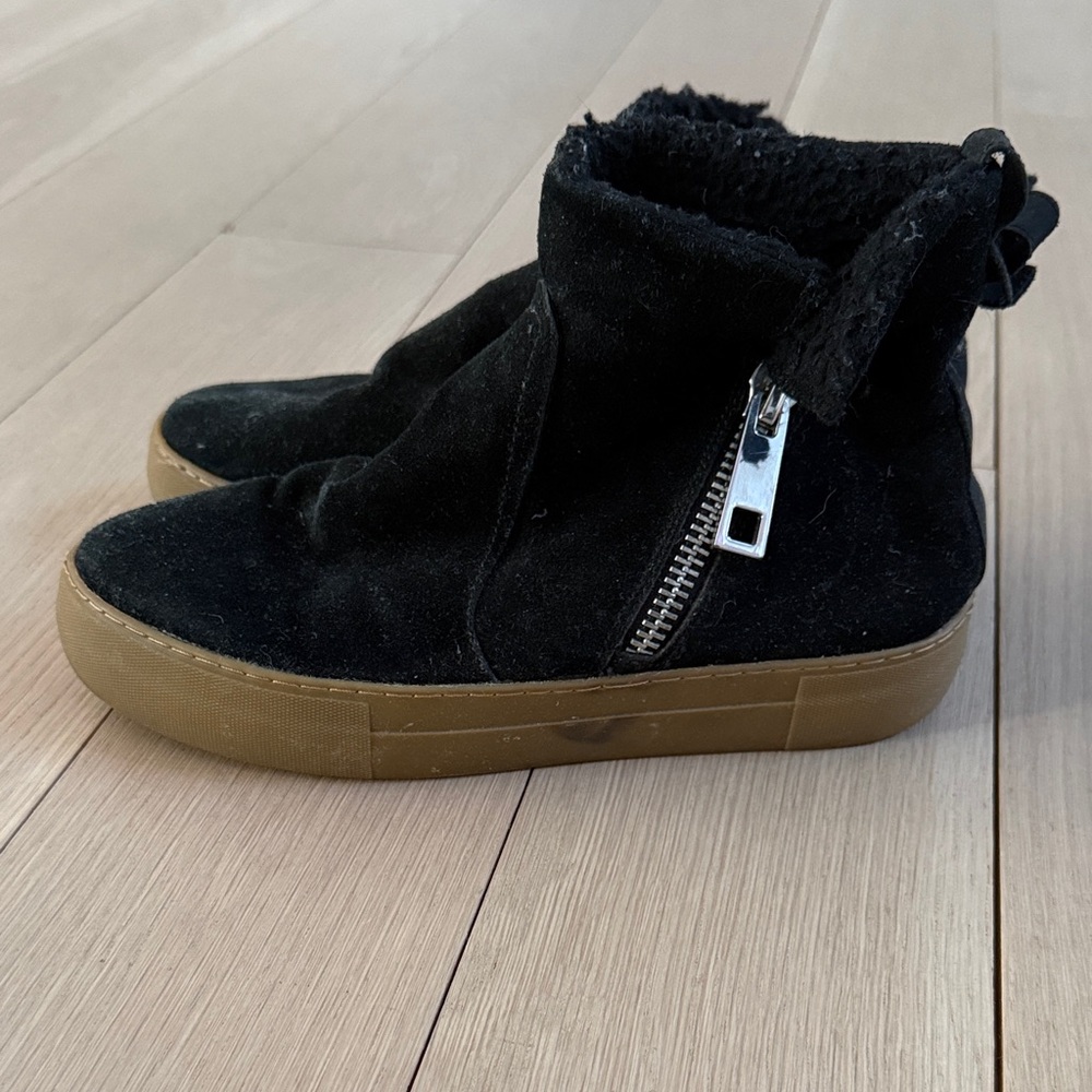 J/Slides Black Suede Ankle Boots with Zipper, Size 7.5 (runs big)